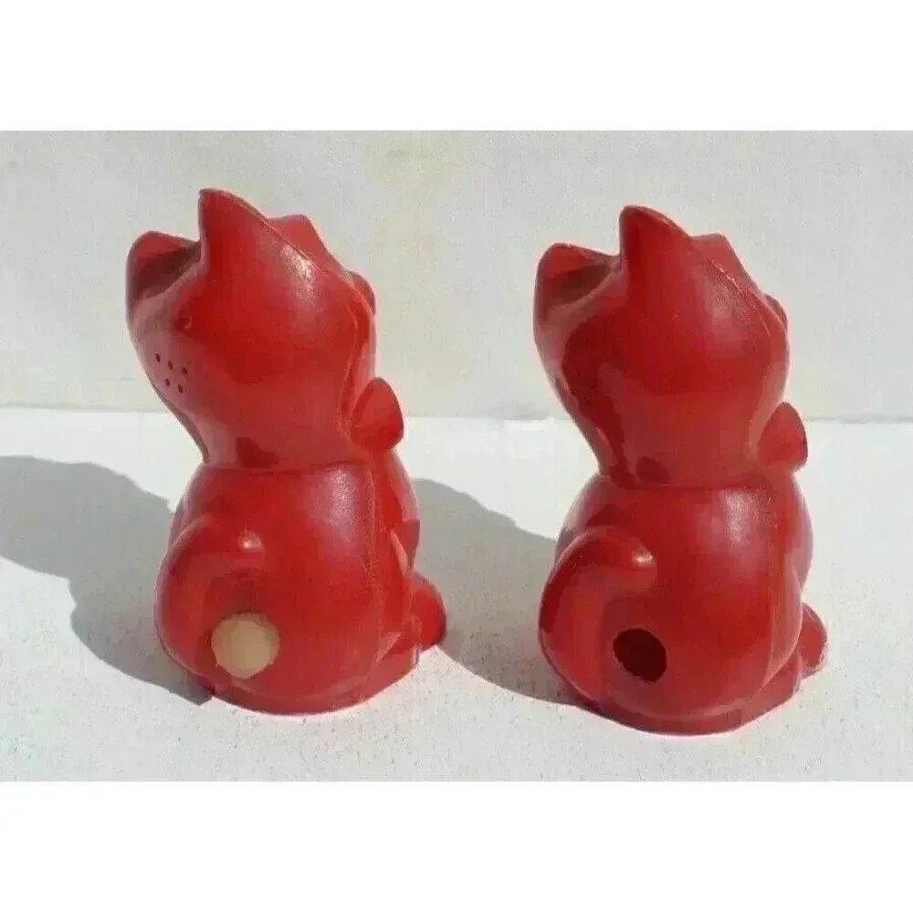 Vintage 1950's Cat Salt & Pepper Shakers Set Kitten Collectible Red Plastic